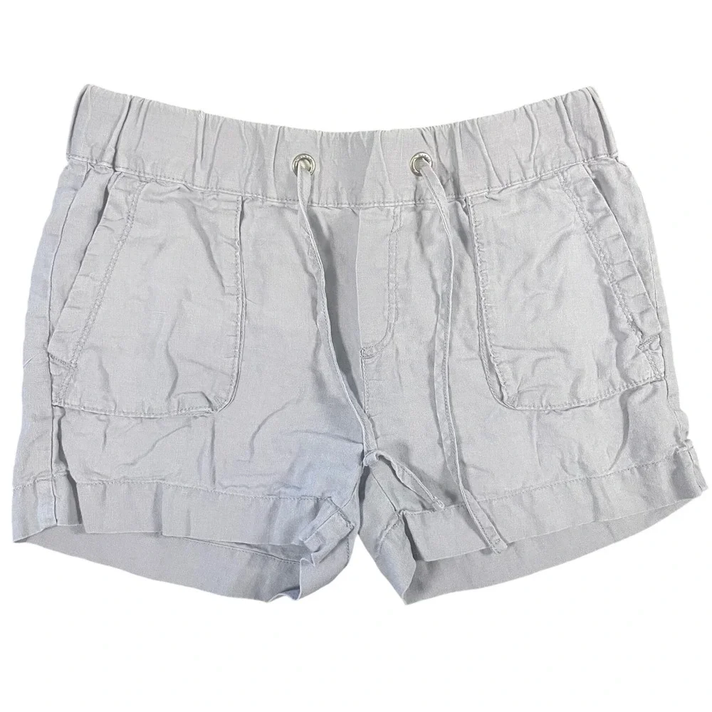 Calvin Klein Women's Shorts 100% Linen Blue Drawstring Waist Casual Vacation‎